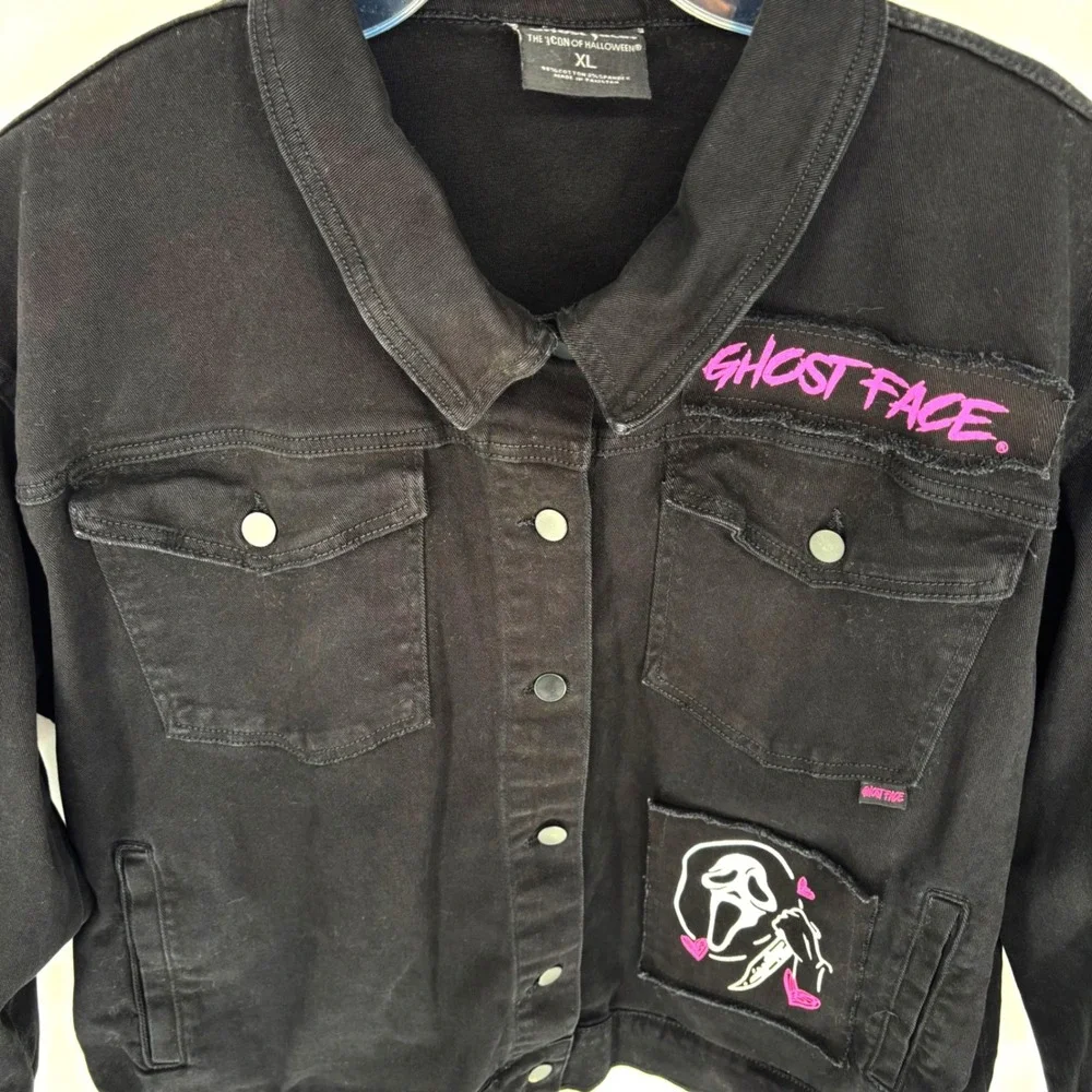 Ghost Face Denim Jacket 2024 Patches Black Pink Unisex PLUS XL